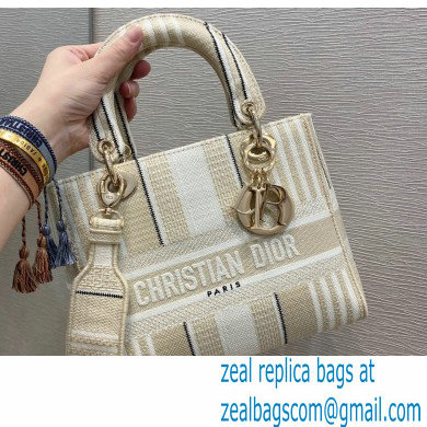 Lady Dior Medium D-Lite Bag in Beige Stripes Embroidery 2021 - Click Image to Close