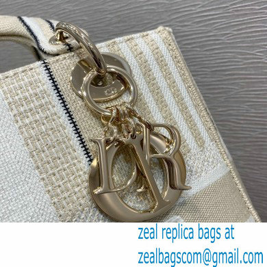 Lady Dior Medium D-Lite Bag in Beige Stripes Embroidery 2021