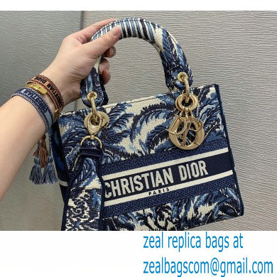 Lady Dior Medium D-Lite Bag in Blue Palms Embroidery 2021