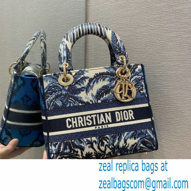 Lady Dior Medium D-Lite Bag in Blue Palms Embroidery 2021