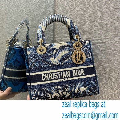 Lady Dior Medium D-Lite Bag in Blue Palms Embroidery 2021 - Click Image to Close