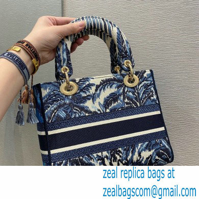 Lady Dior Medium D-Lite Bag in Blue Palms Embroidery 2021