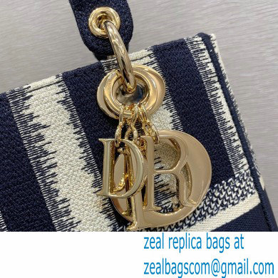 Lady Dior Medium D-Lite Bag in D-Stripes Embroidery Dark Blue 2021 - Click Image to Close