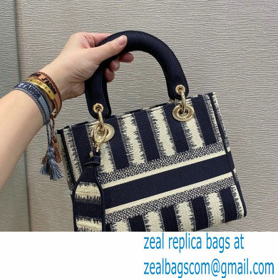 Lady Dior Medium D-Lite Bag in D-Stripes Embroidery Dark Blue 2021 - Click Image to Close