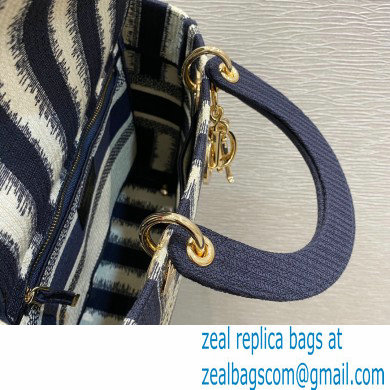 Lady Dior Medium D-Lite Bag in D-Stripes Embroidery Dark Blue 2021