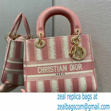 Lady Dior Medium D-Lite Bag in D-Stripes Embroidery Pink 2021