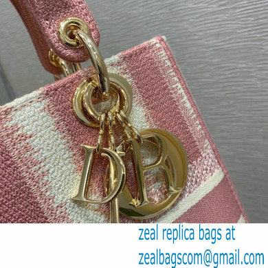 Lady Dior Medium D-Lite Bag in D-Stripes Embroidery Pink 2021