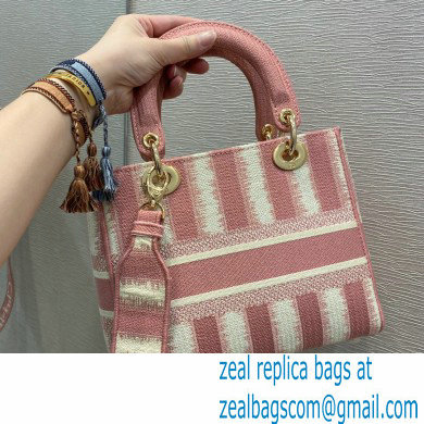 Lady Dior Medium D-Lite Bag in D-Stripes Embroidery Pink 2021