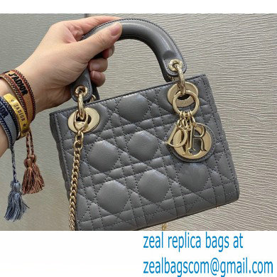 Lady Dior Mini Bag in Cannage Lambskin Gray 2021