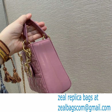 Lady Dior Mini Bag in Cannage Patent Cherry Pink 2021