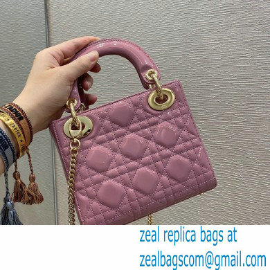 Lady Dior Mini Bag in Cannage Patent Cherry Pink 2021