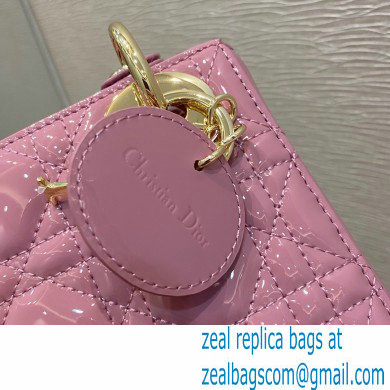 Lady Dior Mini Bag in Cannage Patent Cherry Pink 2021 - Click Image to Close