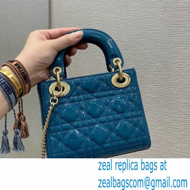 Lady Dior Mini Bag in Cannage Patent Ocean Blue 2021