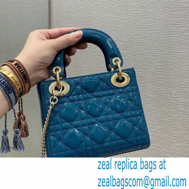 Lady Dior Mini Bag in Cannage Patent Ocean Blue 2021 - Click Image to Close