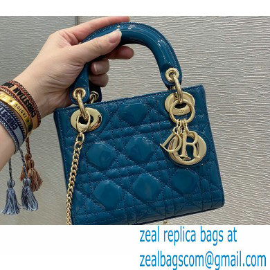 Lady Dior Mini Bag in Cannage Patent Ocean Blue 2021 - Click Image to Close