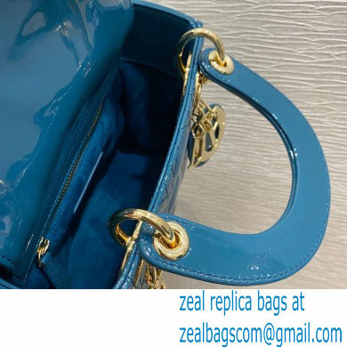 Lady Dior Mini Bag in Cannage Patent Ocean Blue 2021