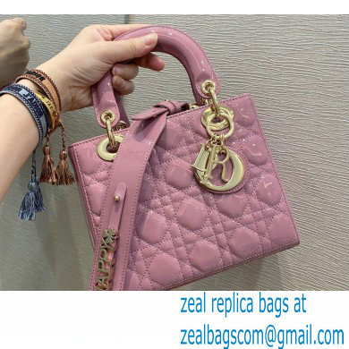 Lady Dior Small Bag in My ABCDior Cannage Patent Cherry Pink 2021