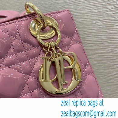 Lady Dior Small Bag in My ABCDior Cannage Patent Cherry Pink 2021 - Click Image to Close