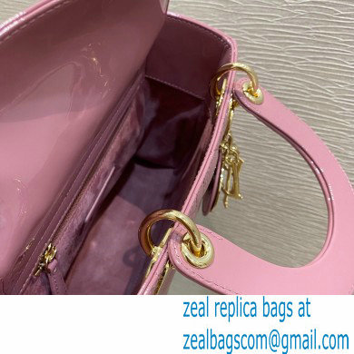 Lady Dior Small Bag in My ABCDior Cannage Patent Cherry Pink 2021 - Click Image to Close