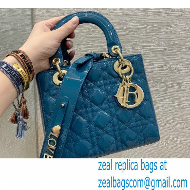 Lady Dior Small Bag in My ABCDior Cannage Patent Ocean Blue 2021 - Click Image to Close