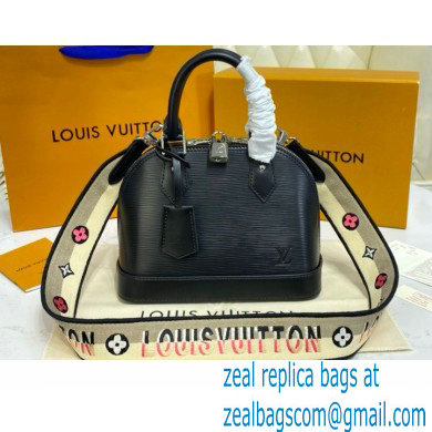 Louis Vuitton Epi Leather Alma BB Bag Black with Embroidered Logo Wide Strap 2021