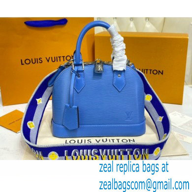 Louis Vuitton Epi Leather Alma BB Bag M57426 Bleuet Blue with Embroidered Logo Wide Strap 2021 - Click Image to Close