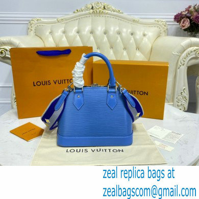 Louis Vuitton Epi Leather Alma BB Bag M57426 Bleuet Blue with Embroidered Logo Wide Strap 2021 - Click Image to Close