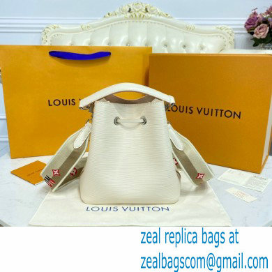 Louis Vuitton Epi Leather NeoNoe BB Bag M57693 Quartz White with Embroidered Logo Wide Strap 2021