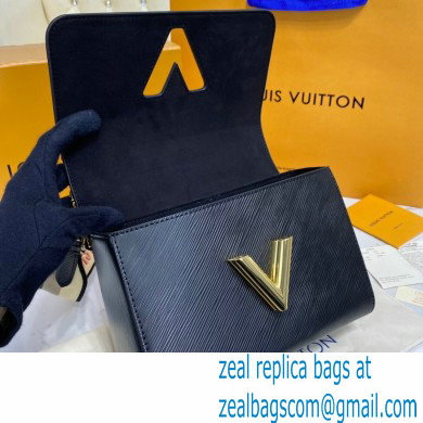 Louis Vuitton Epi Leather Twist MM Bag M57505 Black with Embroidered Logo Wide Strap 2021 - Click Image to Close