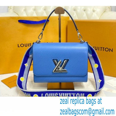 Louis Vuitton Epi Leather Twist MM Bag M57507 Bleuet Blue with Embroidered Logo Wide Strap 2021 - Click Image to Close