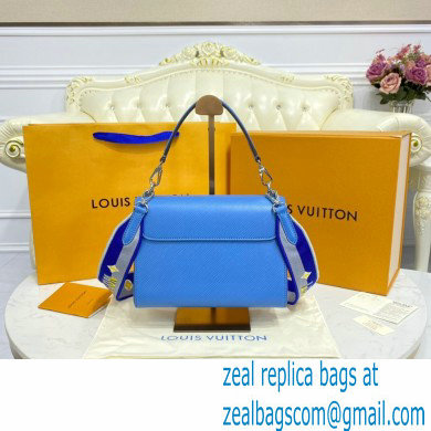 Louis Vuitton Epi Leather Twist MM Bag M57507 Bleuet Blue with Embroidered Logo Wide Strap 2021 - Click Image to Close