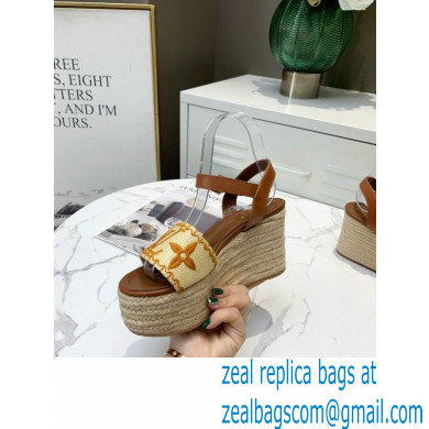 Louis Vuitton Heel 10cm Platform 6cm Boundary Wedge Sandals Brown Embroidered Raffia 2021