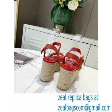 Louis Vuitton Heel 10cm Platform 6cm Boundary Wedge Sandals Red Embroidered Raffia 2021