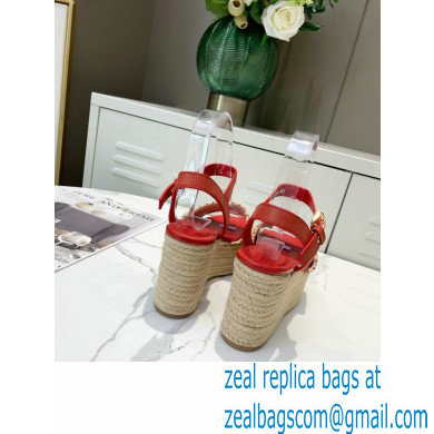 Louis Vuitton Heel 10cm Platform 6cm Boundary Wedge Sandals Red Embroidered Raffia 2021 - Click Image to Close