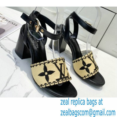 Louis Vuitton Heel 7.5cm Sienna Flat Sandals Black Embroidered Raffia 2021 - Click Image to Close