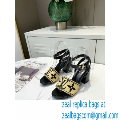 Louis Vuitton Heel 7.5cm Sienna Flat Sandals Black Embroidered Raffia 2021 - Click Image to Close