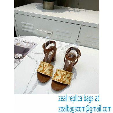 Louis Vuitton Heel 7.5cm Sienna Flat Sandals Brown Embroidered Raffia 2021