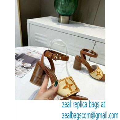 Louis Vuitton Heel 7.5cm Sienna Flat Sandals Brown Embroidered Raffia 2021 - Click Image to Close