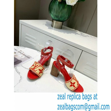 Louis Vuitton Heel 7.5cm Sienna Flat Sandals Red Embroidered Raffia 2021 - Click Image to Close