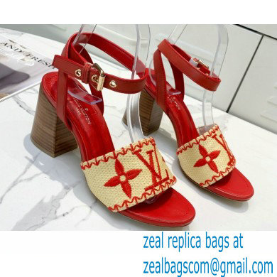 Louis Vuitton Heel 7.5cm Sienna Flat Sandals Red Embroidered Raffia 2021 - Click Image to Close
