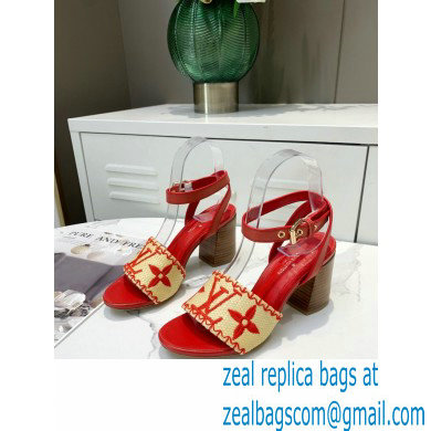 Louis Vuitton Heel 7.5cm Sienna Flat Sandals Red Embroidered Raffia 2021 - Click Image to Close