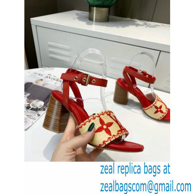 Louis Vuitton Heel 7.5cm Sienna Flat Sandals Red Embroidered Raffia 2021 - Click Image to Close