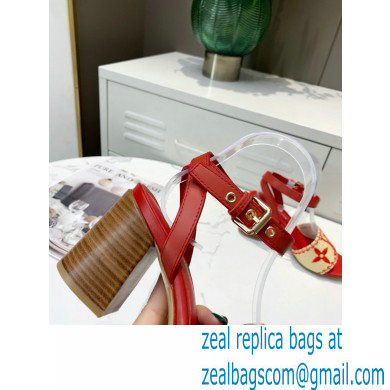 Louis Vuitton Heel 7.5cm Sienna Flat Sandals Red Embroidered Raffia 2021