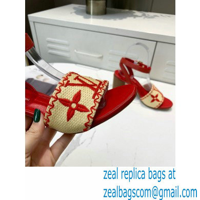 Louis Vuitton Heel 7.5cm Sienna Flat Sandals Red Embroidered Raffia 2021 - Click Image to Close