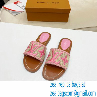 Louis Vuitton Lock It Flat Mules Embroidered Raffia 01 2021 - Click Image to Close