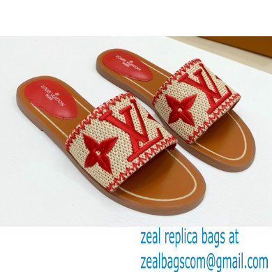 Louis Vuitton Lock It Flat Mules Embroidered Raffia 02 2021 - Click Image to Close