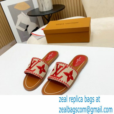 Louis Vuitton Lock It Flat Mules Embroidered Raffia 02 2021 - Click Image to Close