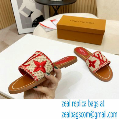Louis Vuitton Lock It Flat Mules Embroidered Raffia 02 2021 - Click Image to Close