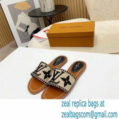 Louis Vuitton Lock It Flat Mules Embroidered Raffia 03 2021 - Click Image to Close