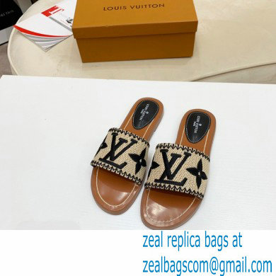Louis Vuitton Lock It Flat Mules Embroidered Raffia 03 2021 - Click Image to Close